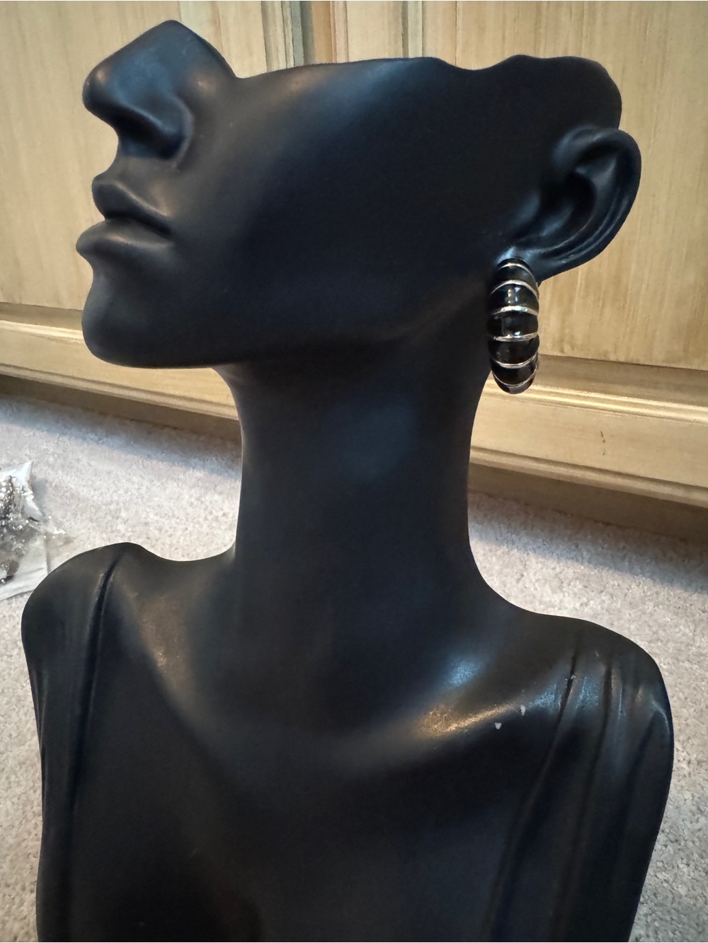 Black Hoop Earrings with Silver Accent - Women Jewelry